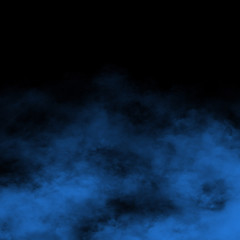 Blue fog and mist effect on black stage studio showcase room background.