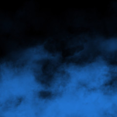 Blue fog and mist effect on black stage studio showcase room background.