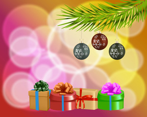 Christmas presents with a garland and a gift boxes. Vector illustration.