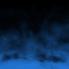 Blue fog and mist effect on black stage studio showcase room background.