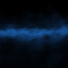 Blue fog and mist effect on black stage studio showcase room background.