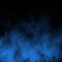 Blue fog and mist effect on black stage studio showcase room background.