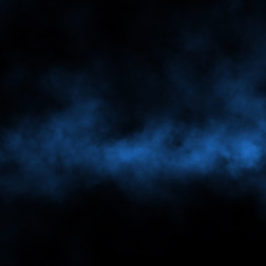 Blue fog and mist effect on black stage studio showcase room background.