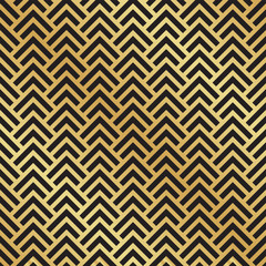 Seamless black and gold Art Deco herringbone pattern. Abstract geometric vector pattern background.