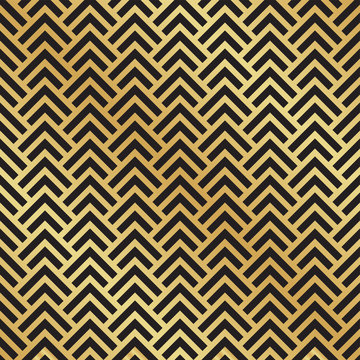 Seamless black and gold Art Deco herringbone pattern. Abstract geometric vector pattern background.