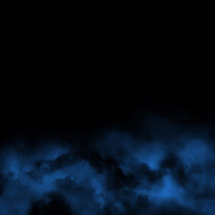 Blue fog and mist effect on black stage studio showcase room background.