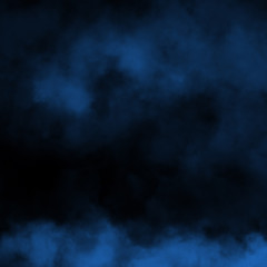 Blue fog and mist effect on black stage studio showcase room background.