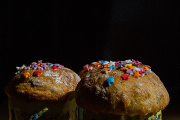 a homemade sweet cakes with multicolored sprinkles