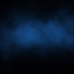 Blue fog and mist effect on black stage studio showcase room background.