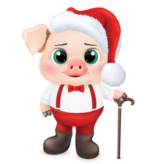 Cute pig character. Happy new year invitation card. Vector Illustration EPS10.
