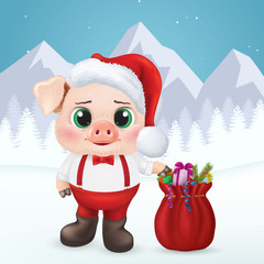 Cute pig character. Happy new year invitation card. Vector Illustration EPS10.