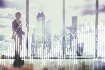 Double exposure Financial graphs and diagrams. Business, economics and investment concept.