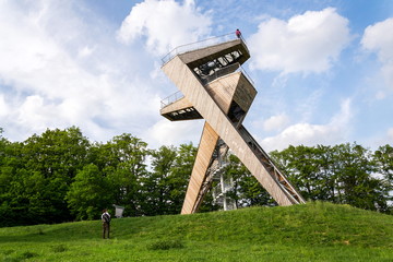 Observation deck on beautiful Salas lookout tower, Uherske Hradiste district, Zlin region, Moravia,...