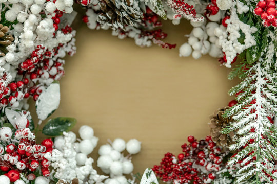 Christmas decorations, wreaths and balls, new year holiday