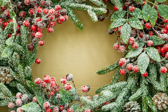 Christmas decorations, wreaths and balls, new year holiday