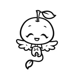 vector cartoon style outline fantastic apple with the wings mascot cute illustration