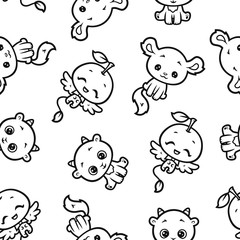 vector cartoon style  outline fantastic creature seamless pattern