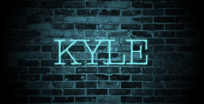 first name Kyle in blue neon on brick wall