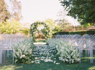 Wedding ceremony with a pathway and gazebo