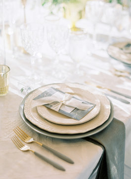 Place setting at wedding reception