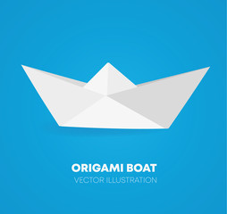 White paper boat on a blue background.