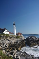 Fototapeta na wymiar Cape Elizabeth, Maine, USA: The Portland Head Light (1791), on a head of land at the entrance to the primary shipping channel of Portland Harbor, is the oldest lighthouse in Maine.