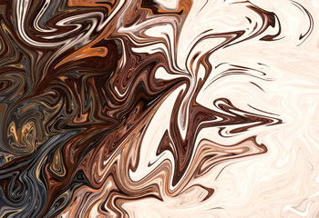 Liquify Abstract Pattern With Brown Graphics Color Art Form. Digital Background With Liquifying Flow.