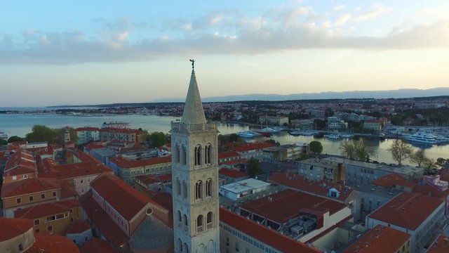 Zadar church aerial view of old town in uhd craotia.