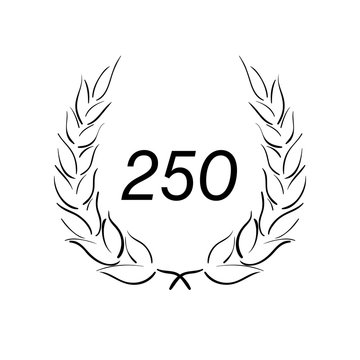 Lorbeerkranz - Jubil&auml;um - 250 - Piktogramm - Symbol - schwarz 