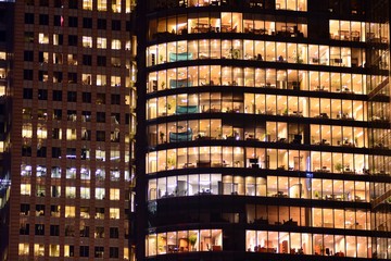Obraz na płótnie Canvas Modern office building at night. Night lights, city office building downtown, cityscape view