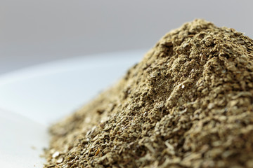 Yerba mate (Ilex paraguariensis) without stems, close-up
