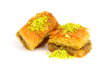 Baklava Pastry with Pistachio. Isolated on White Background.