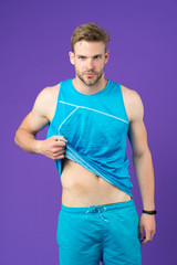 Scars adorn man. Guy handsome unshaven with scar after surgery on abdomen removal of appendicitis....