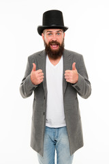 Magician trick performance concept. Circus magic trick performance. Magician circus worker. Man...