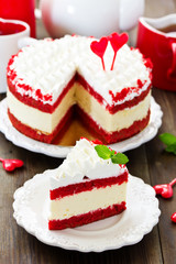Cheesecake red velvet. Selective focus.