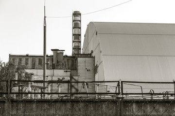 Reactor 4 at the Chernobyl nuclear power plant with a new confinement. Global atomic disaster....