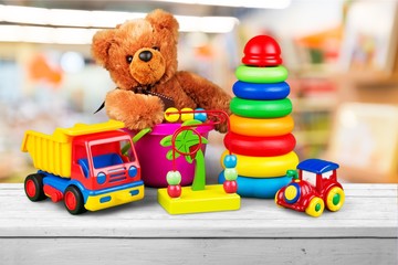 Toys collection isolated on background