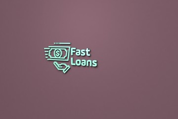 3D illustration of Fast Loans, light color and light text with violet background.