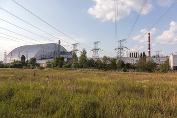 Reactor 4 at the Chernobyl nuclear power plant with a new confinement. Global atomic disaster....