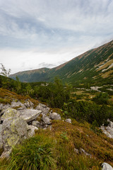 hiking trails in Slovakia Tatra mountains near mountain lake of Rohache