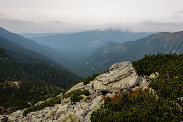 Fototapeta premium hiking trails in Slovakia Tatra mountains near mountain lake of Rohache