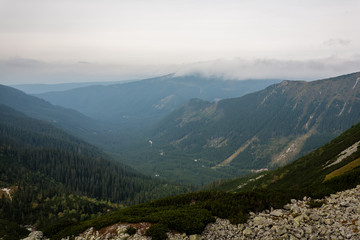 Obraz premium hiking trails in Slovakia Tatra mountains near mountain lake of Rohache