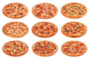 Grand ensemble des meilleures pizzas italiennes isolées sur fond blanc