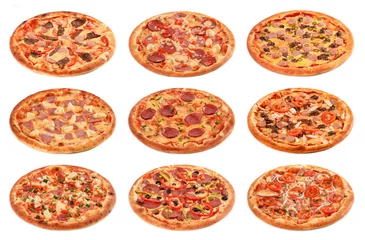 Photo sur Plexiglas Pizzeria Grand ensemble des meilleures pizzas italiennes isolées sur fond blanc