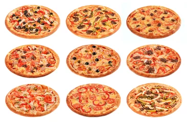 Crédence de cuisine en verre imprimé Pizzeria Grand ensemble des meilleures pizzas italiennes isolées sur fond blanc