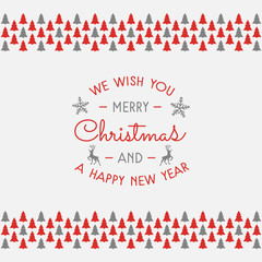 Christmas and New Year greeting card with text and decorations. Vector.