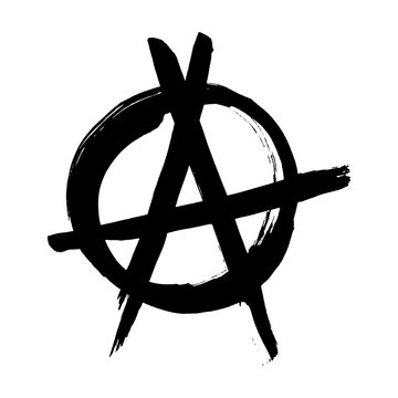 Anarchy hand drawn brush vector symbol. Anarchist revolution grunge style. Punk rock protest black letter A icon.