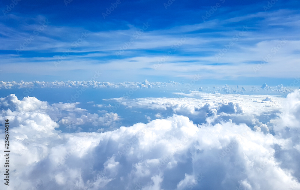 Poster blue sky with many white clouds background