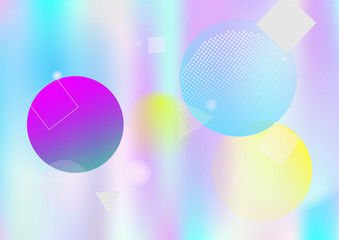 Holographic simple memphis vector background. Gradient unicorn horizontal color overlay. Minimal corporate identity geometric holograph pattern. Chaotic trendy bauhaus funky falling memphis layout.