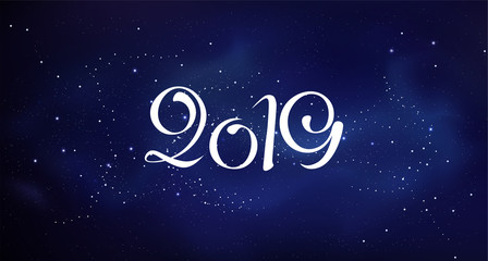 Fototapeta na wymiar New 2019 year greeting card. Vector colorful template
